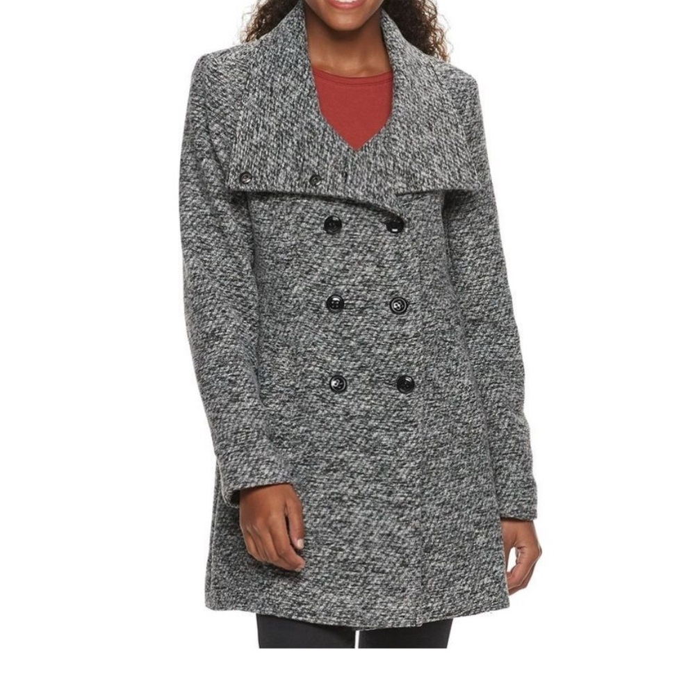 Iz Byer Women's Faux Wool Double-Breasted Pea Coat